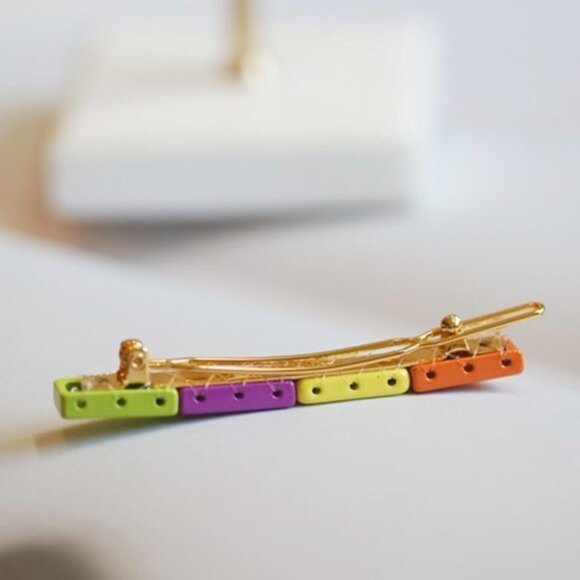4/$25 Enamel Colorblocked Rainbow Tile Hair Clip - Picture 2 of 3